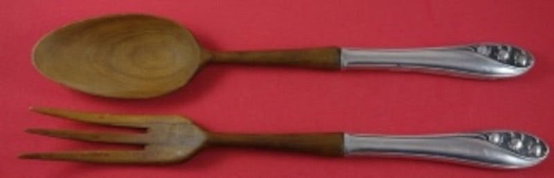 Sterling Silver Salad Server Set Lily of the Valley Pattern with Rosewood Handles (1 of 1)