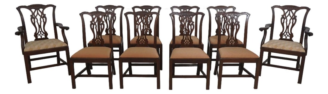 Set of 10 Mahogany Chippendale Dining Room Chairs With Carved Details (1 of 10)