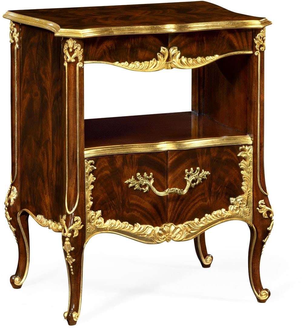 Jonathan Charles Antique Style Mahogany Nightstand Monte Carlo Collection: Jonathan Charles Antique Style Mahogany Nightstand Monte Carlo Collection This exquisite antique-style nightstand features a rich antique brown mahogany finish with gilt detailing, adding a touch of e