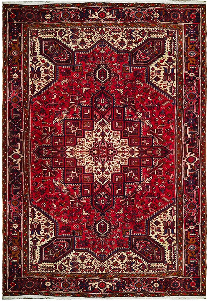 8 x 11.3 Persian Heriz Carpet Handmade Wool Rug Red Ivory (1 of 6)