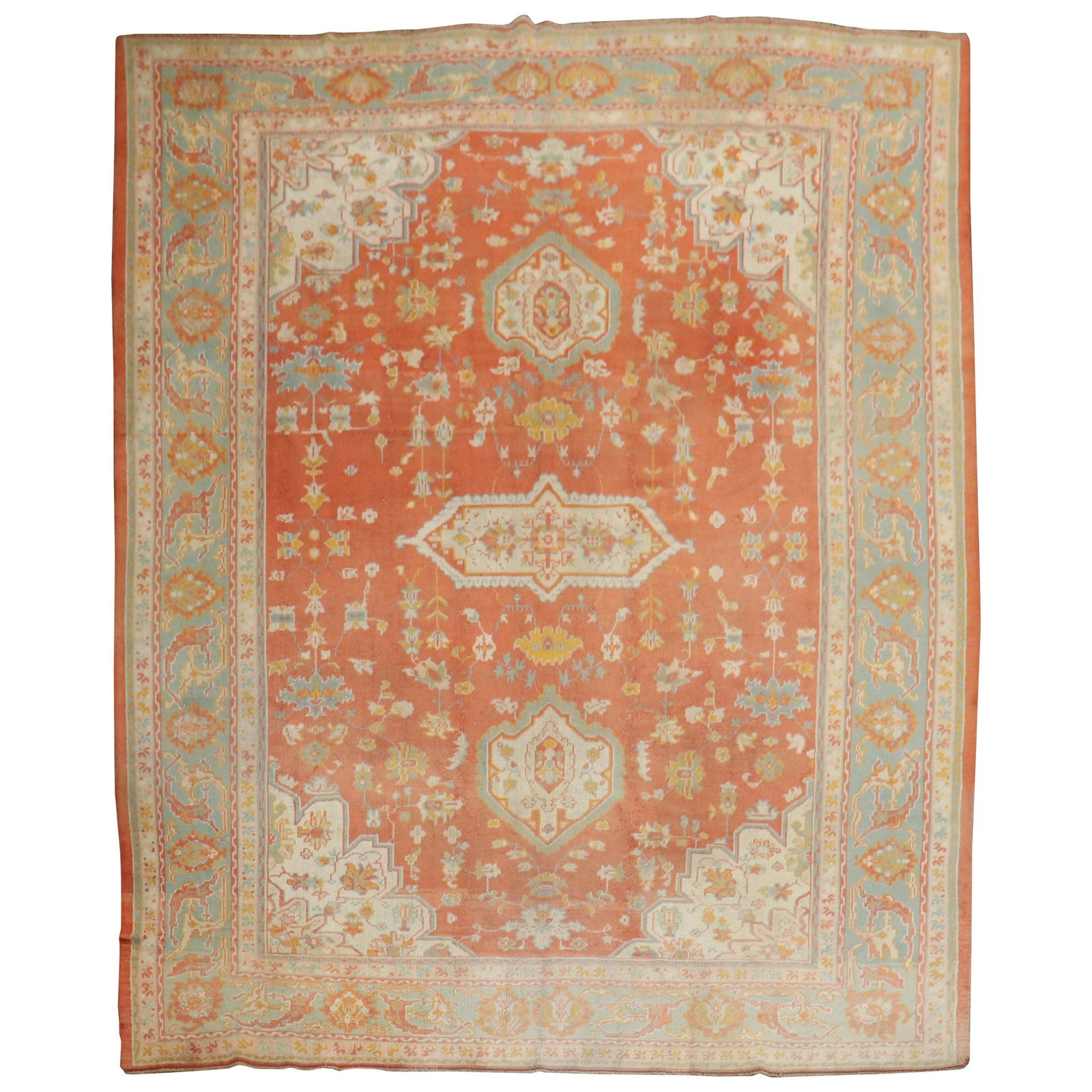 Antique Turkish Oushak Carpet Orange Peel Color 10'4 x 13'7 Hand-Woven Wool (1 of 9)