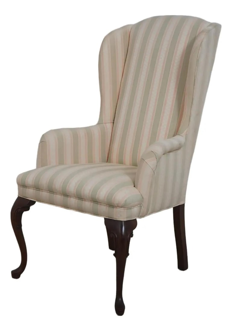 Quality Queen Anne Mahogany Upholstered Wing Chair (1 of 10)