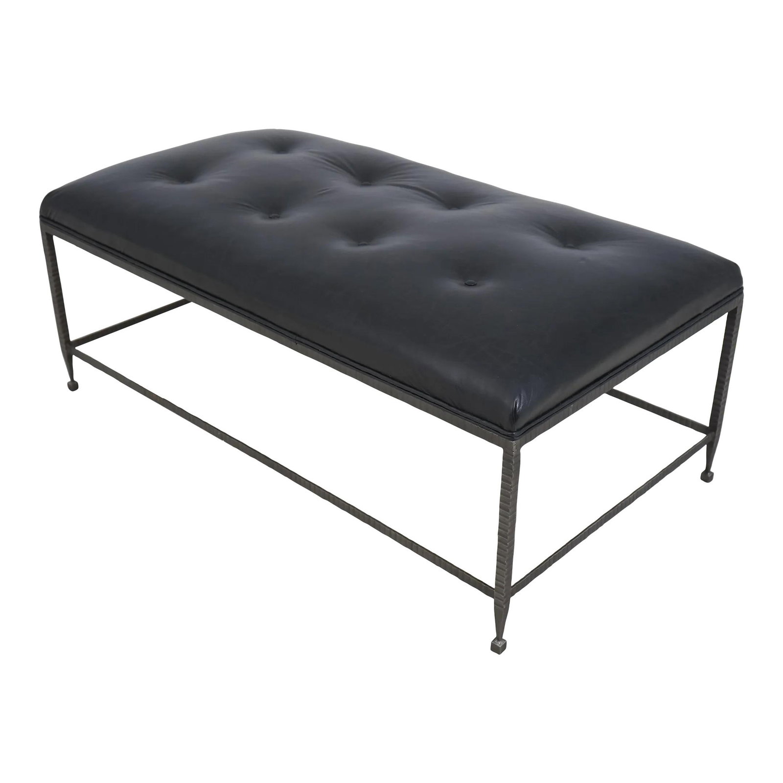 Arts & Crafts Wrought Iron Bench with Black Leather Seat (1 of 10)