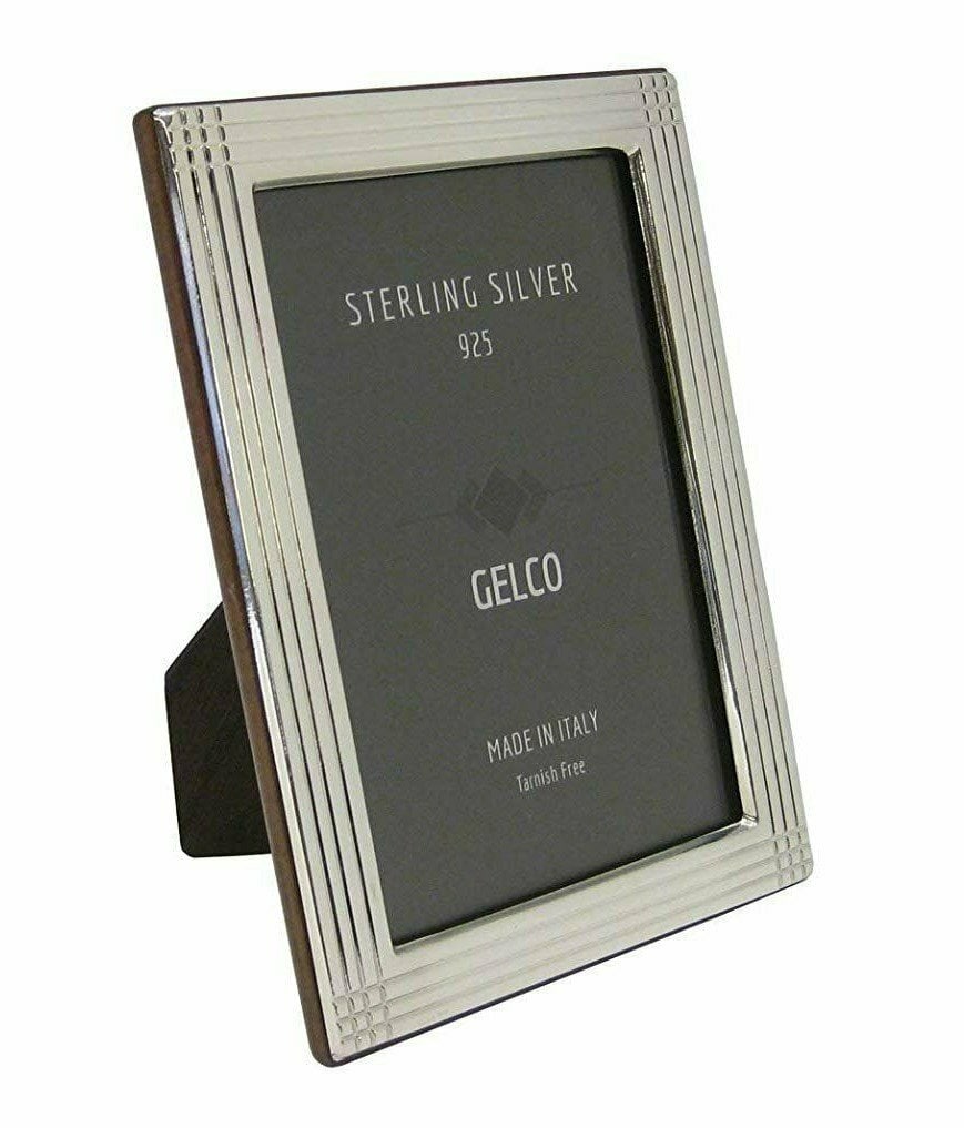 Glossy Striated Border Photo Frame 925 Sterling Silver with Wooden Back (1 of 3)