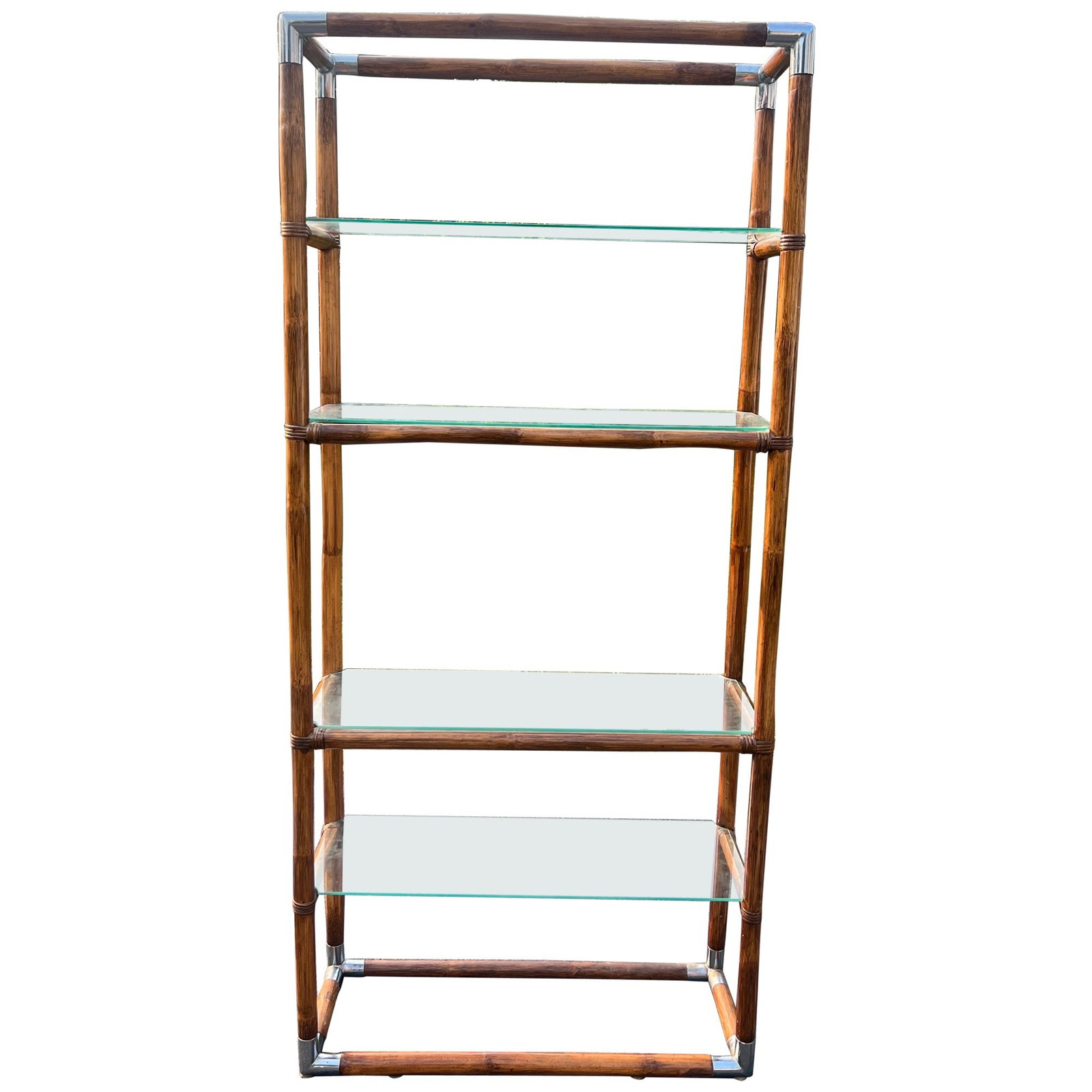 Vintage Hollywood Regency MCM Chrome Bamboo Glass Etagere 76.75" (1 of 7)
