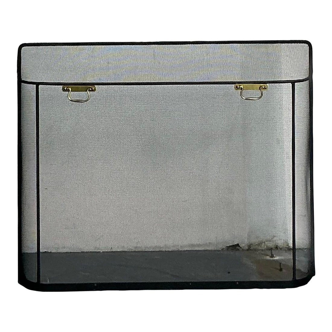 Streamlined Wrought Iron and Brass Fireplace Screen with Mesh Panel (1 of 9)