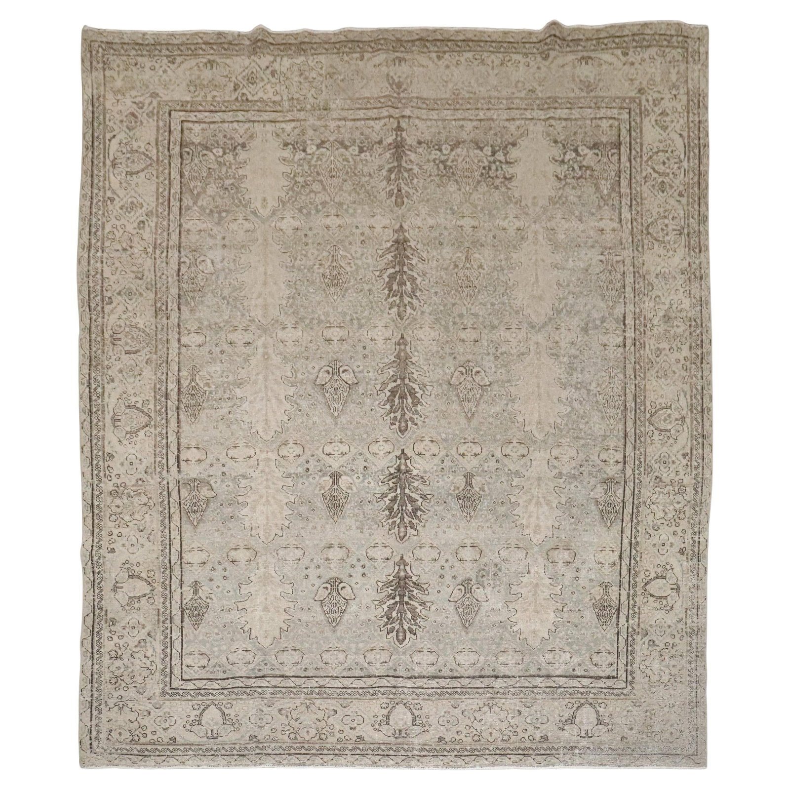 Square Tabriz Rug with Botanical Motifs in Gray Wool 9'1" x 10'5" (1 of 10)
