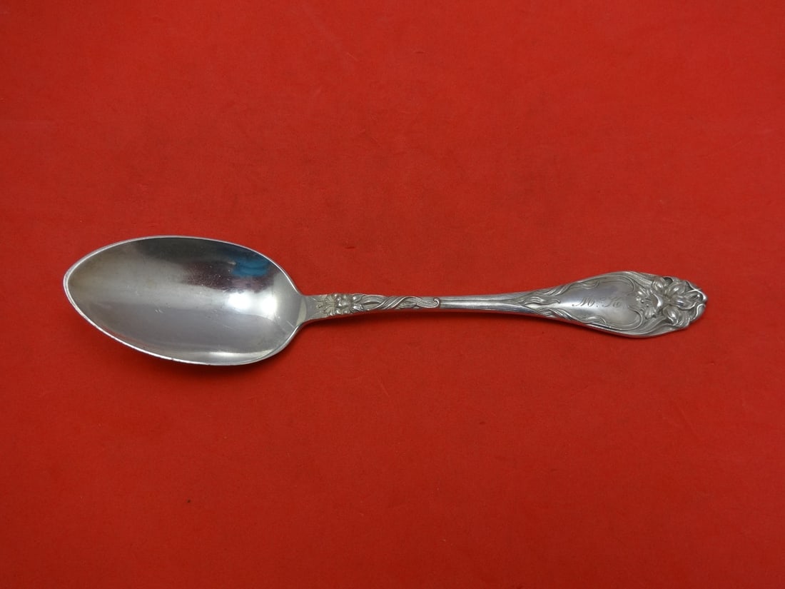Lunt Narcissus Sterling Silver 7 Inch Place Soup Spoon Monogrammed: Lunt Narcissus Sterling Silver 7 Inch Place Soup Spoon Monogrammed This exquisite 7" place soup spoon is crafted from sterling silver and features the elegant Narcissus pattern by Lunt, dating from 19