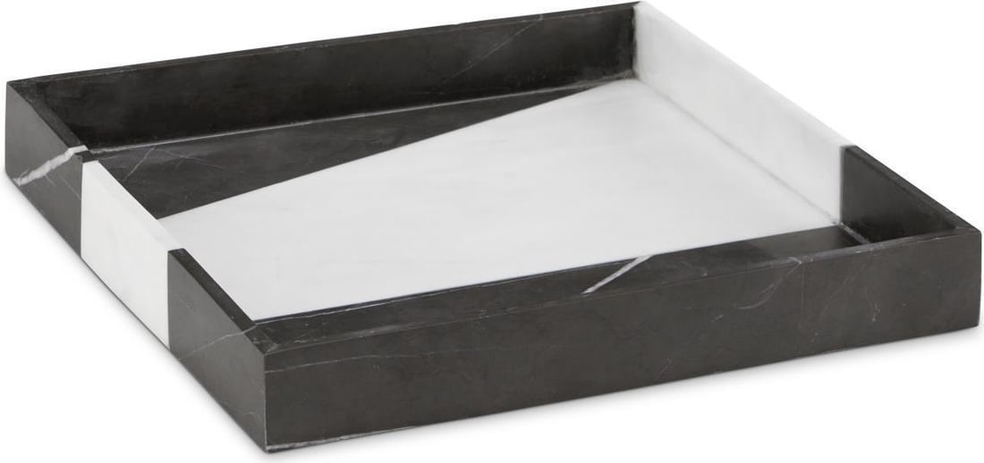 Currey Black White Marble Tray Elegant Design 10.5x10.5 (1 of 3)