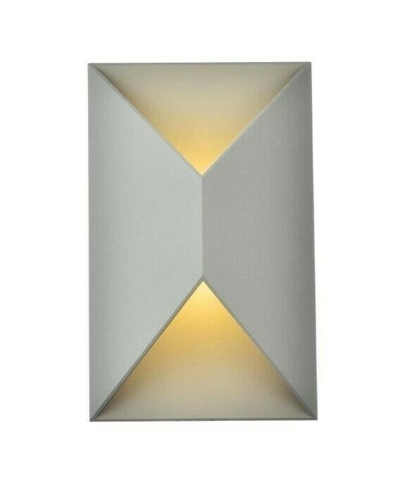 Living District Raine 11 Inch Silver LED Outdoor Wall Sconce for Patio or Garden: Living District Raine 11 Inch Silver LED Outdoor Wall Sconce for Patio or Garden This modern silver outdoor wall sconce features integrated 16W LED lighting, providing a warm white illumination at 300