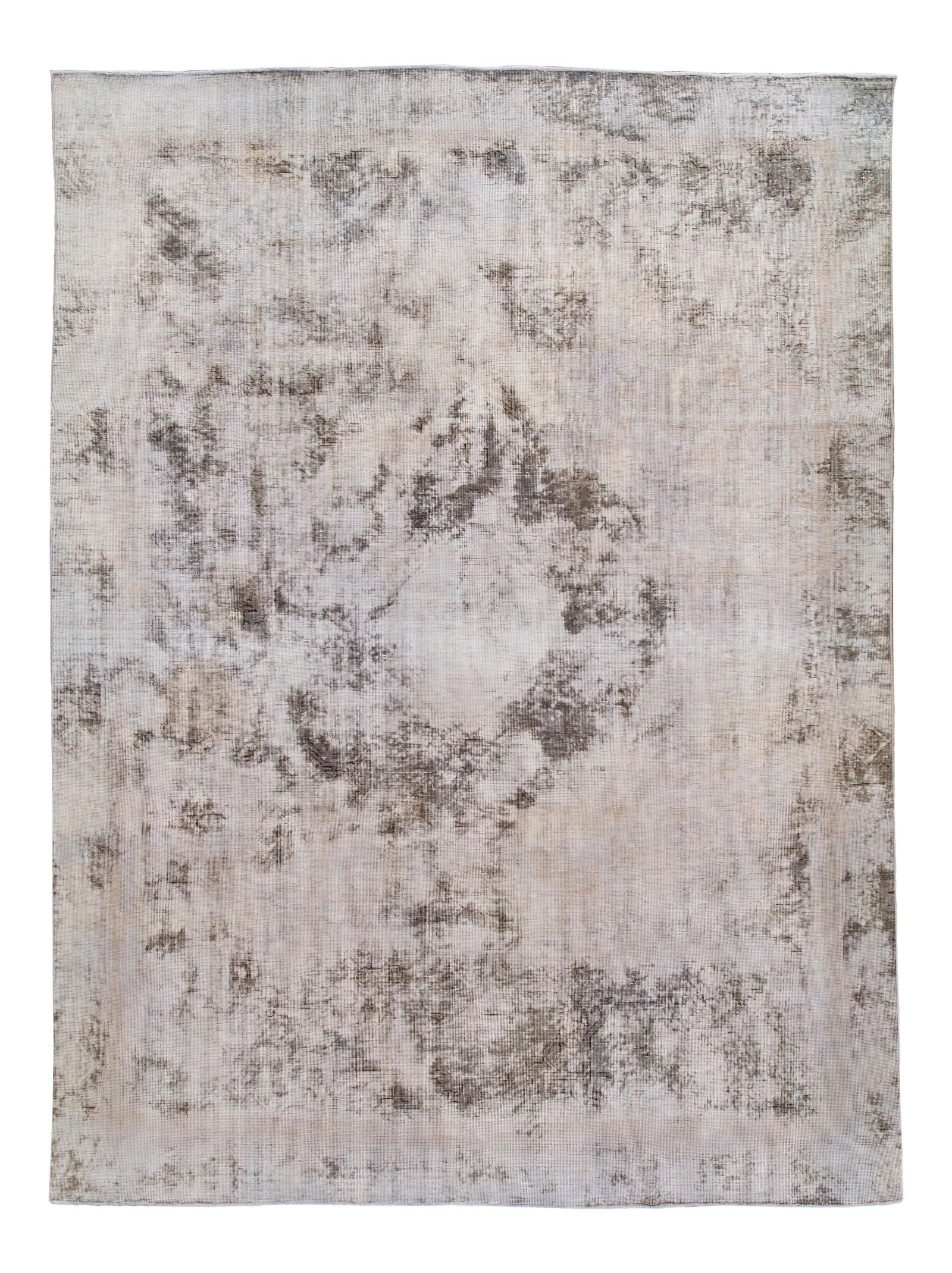 Mid-Century Vintage Overdyed Wool Rug 8'8 x 11'10 Ivory with Gray and Blue Accents: Mid-Century Vintage Overdyed Wool Rug 8'8 x 11'10 Ivory with Gray and Blue Accents This exquisite Mid-20th Century Vintage Distressed Overdyed Persian Wool Rug showcases a stunning hand-knotted design
