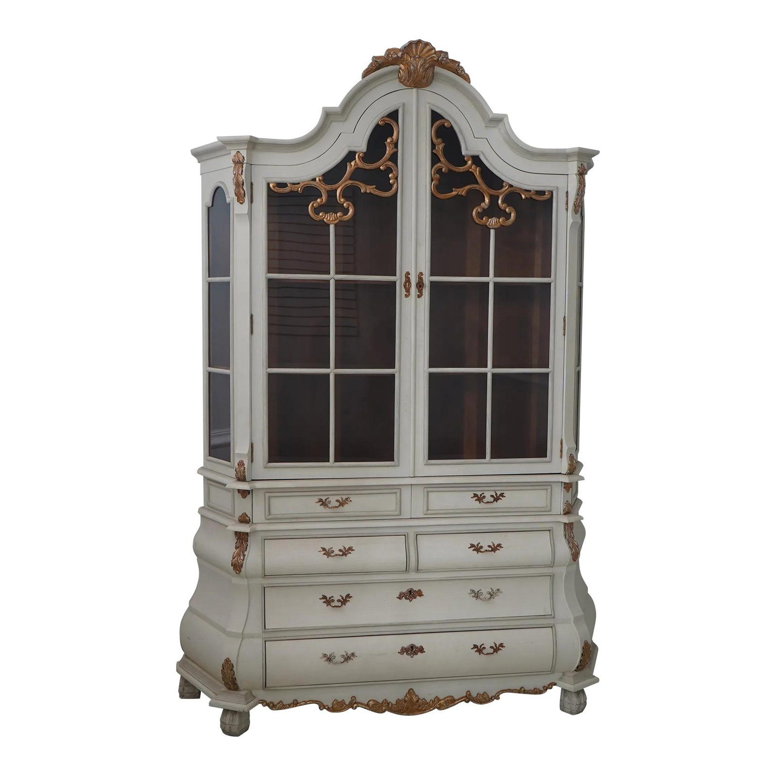 Elegant Dutch Style China Cabinet with White and Gold Finish (1 of 10)