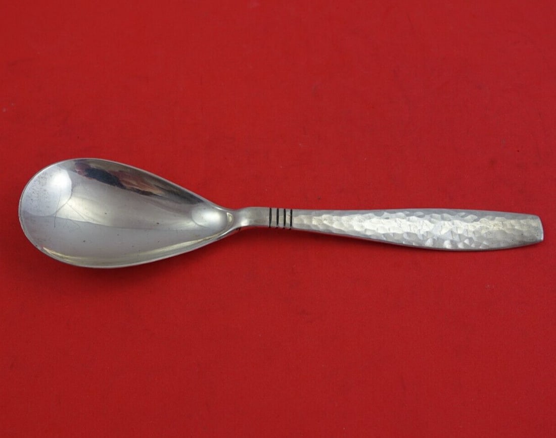 Allan Adler Swedish Modern Sterling Silver Preserve Spoon 7" Heavily Hammered (1 of 3)