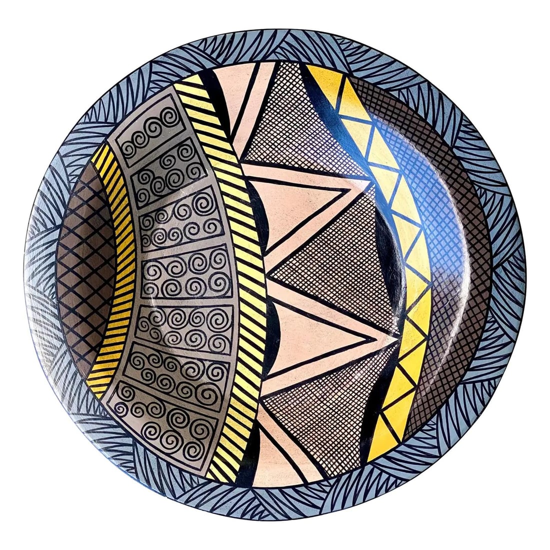Large Hand Painted Ceramic Charger with Abstract Postmodern Geometric Design (1 of 8)