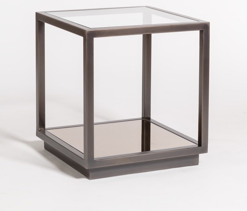 Alder Tweed Warren End Table Industrial Iron Legs Gunmetal Glass (1 of 2)