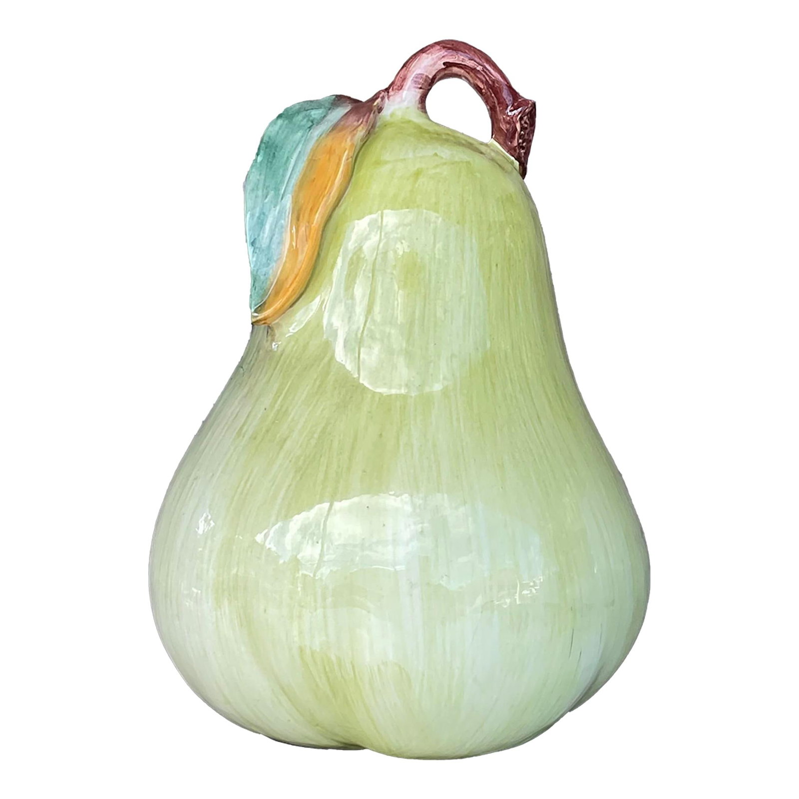 Vintage Boho Italian Glazed Ceramic Pear 15in Light Green Accent (1 of 7)