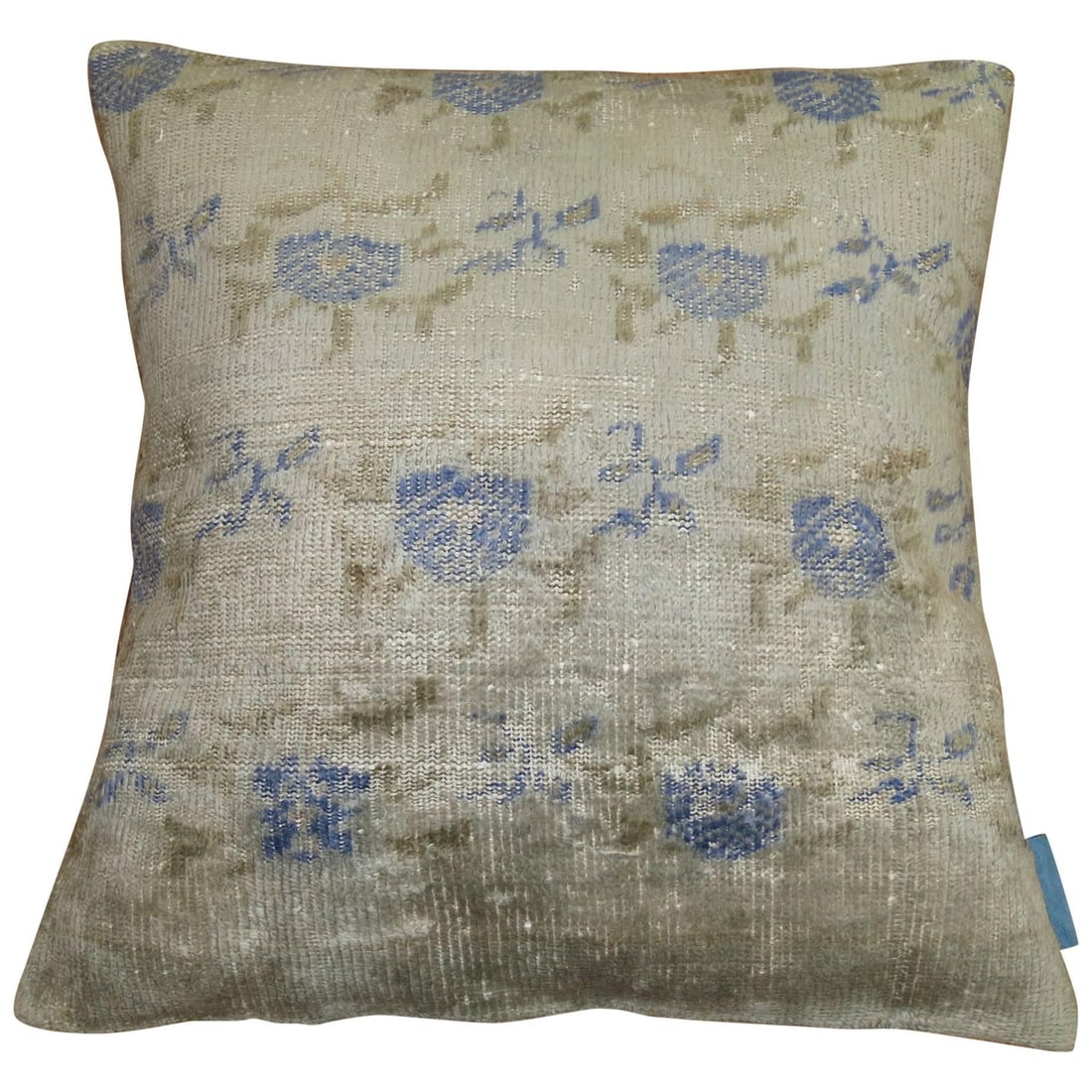 Oushak Style 36x36 Large Turkish Rug Pillow in Silver and Blue: Oushak Style 36x36 Large Turkish Rug Pillow in Silver and Blue Transform your living space with this stunning large floor pillow sham, crafted from a beautiful Turkish rug. Measuring 36'' x 36'', it s
