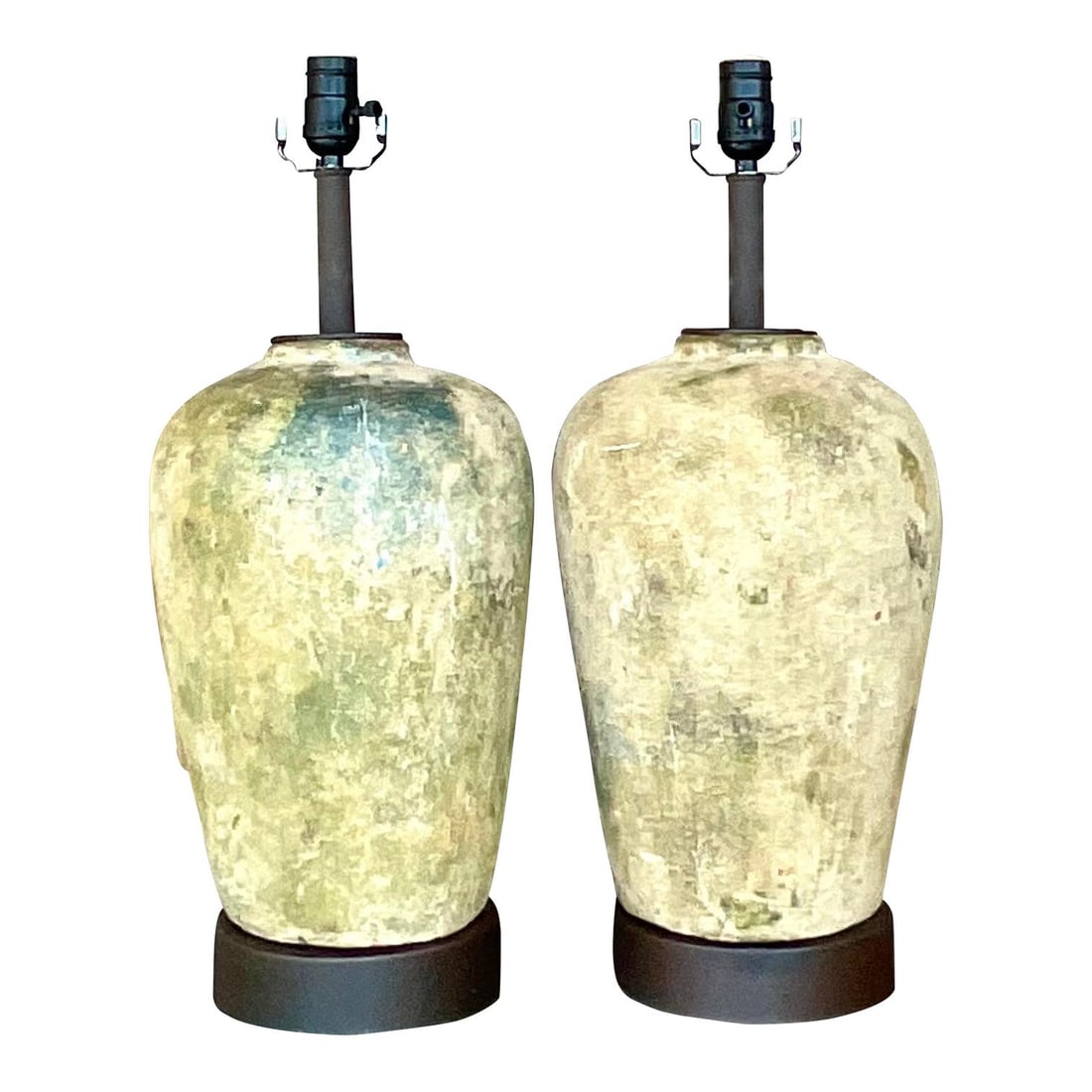 Vintage Boho Ceramic Table Lamps Pair Sand Color (1 of 7)