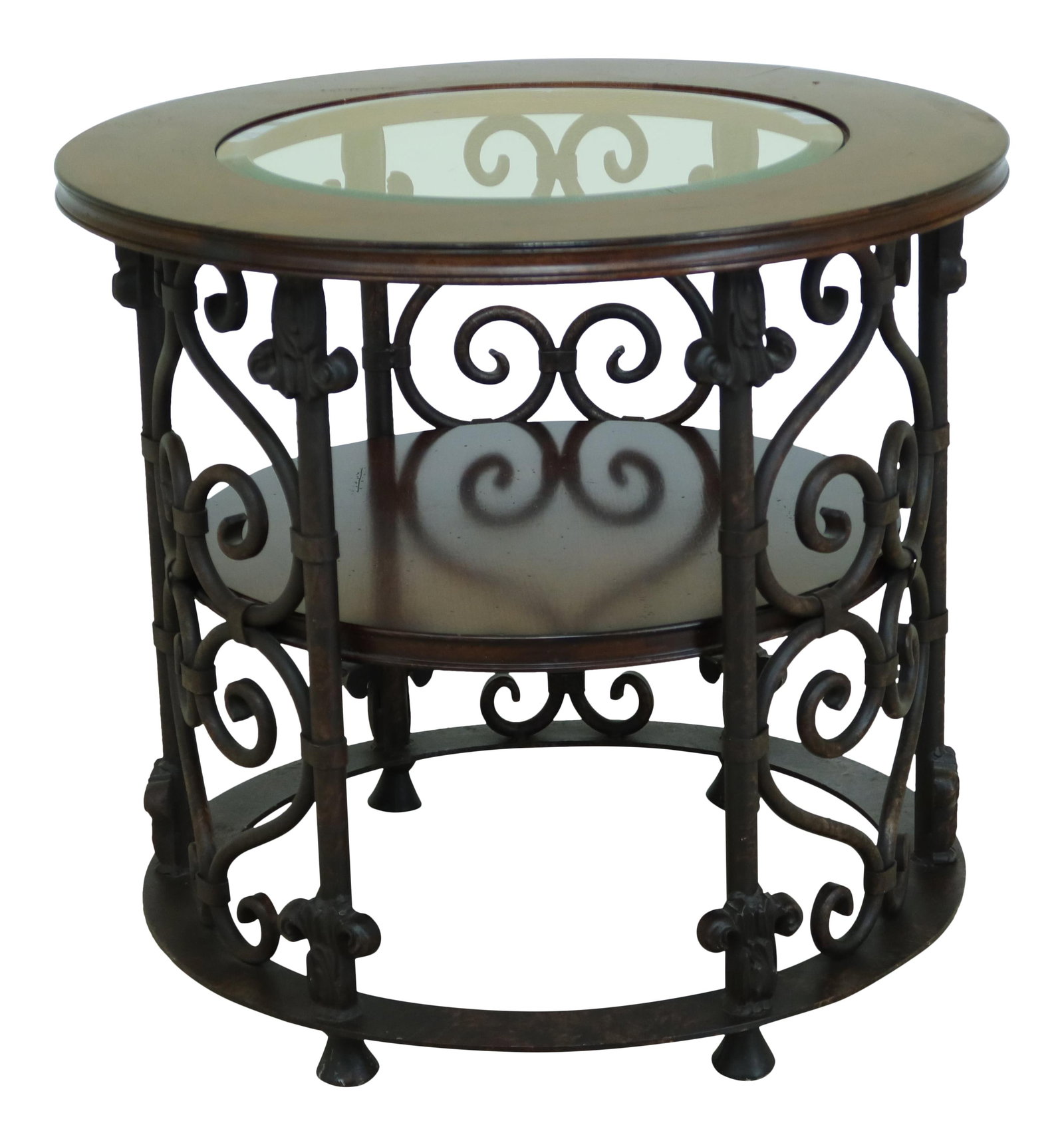 Sherrill Rustic Round Occasional Table with Beveled Glass Top (1 of 10)