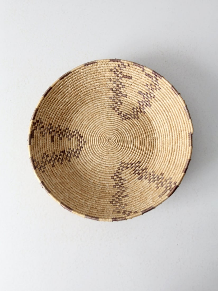 Vintage Hand-Woven Basket Bowl with Purple Accents (1 of 12)