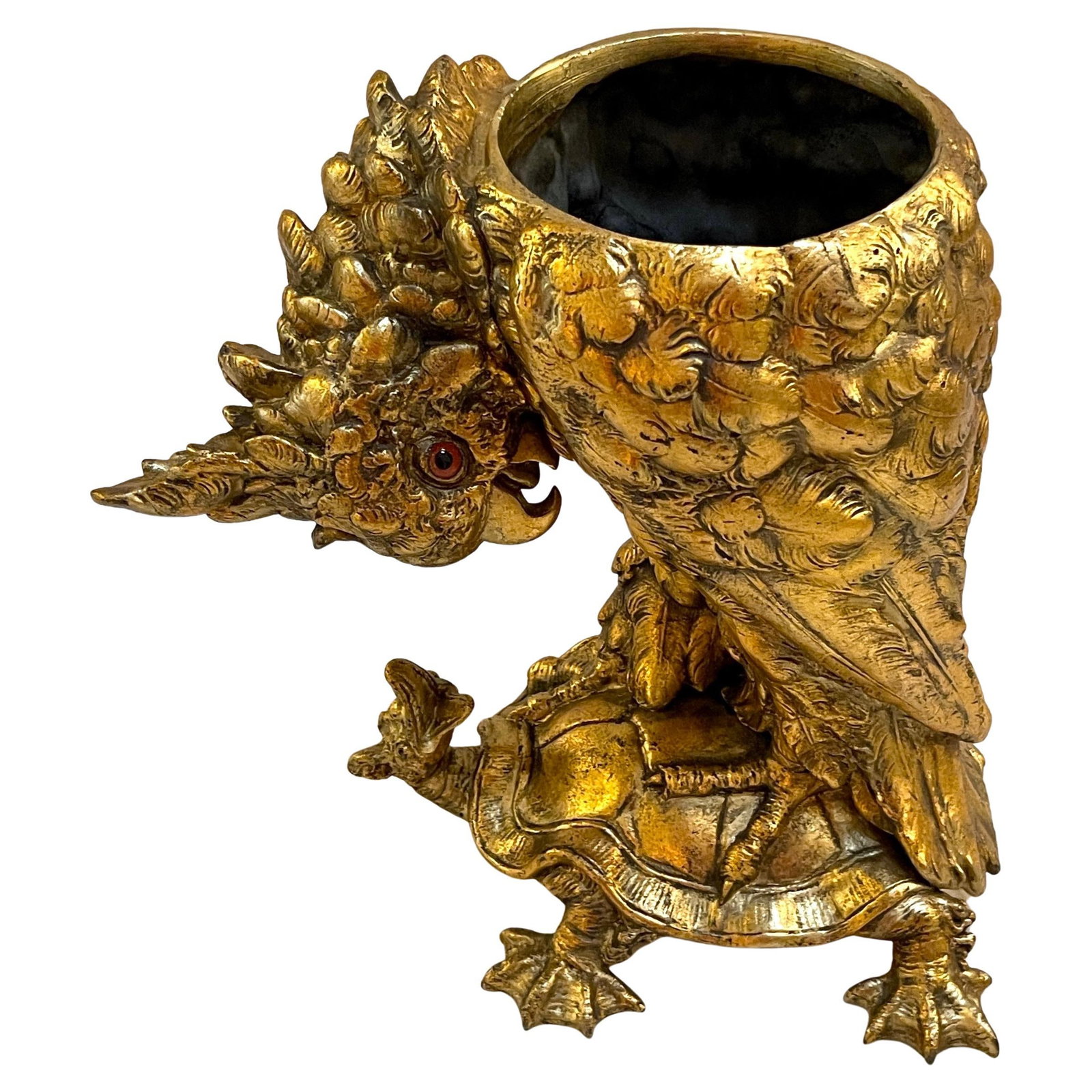 Aesthetic Gilt Metal Cockatoo Turtle Cachepot Early 1900s (1 of 14)