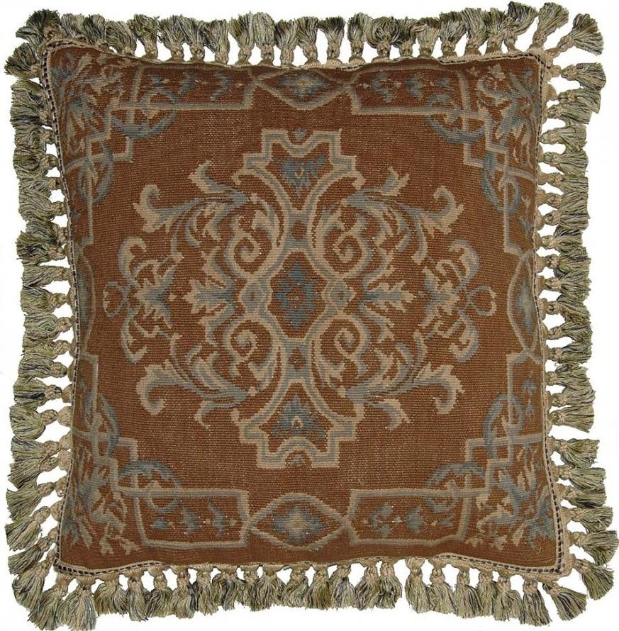 Provence Home Aubusson Velvet Pillow Burnt Umber Beige 22x22 Handmade (1 of 1)