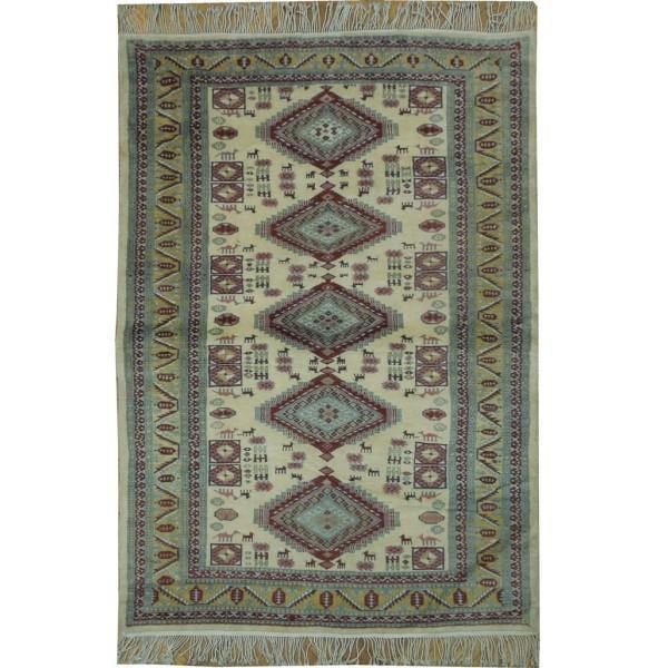 Ivory Kazak Wool Rug 4.3 x 6 Handmade Afghan (1 of 6)