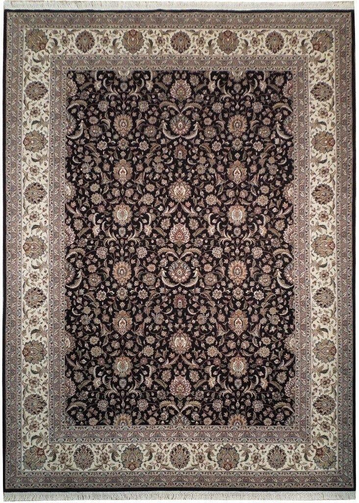 8'10 x 11'10 Handcrafted Black Wool Silk Rug 200 KPSI: 8'10 x 11'10 Handcrafted Black Wool Silk Rug 200 KPSI Free continental US Shipping Transform your living space with this exquisite 8' 10" x 11' 10" Black Fine Quality Wool & Silk Rug, meticulously han
