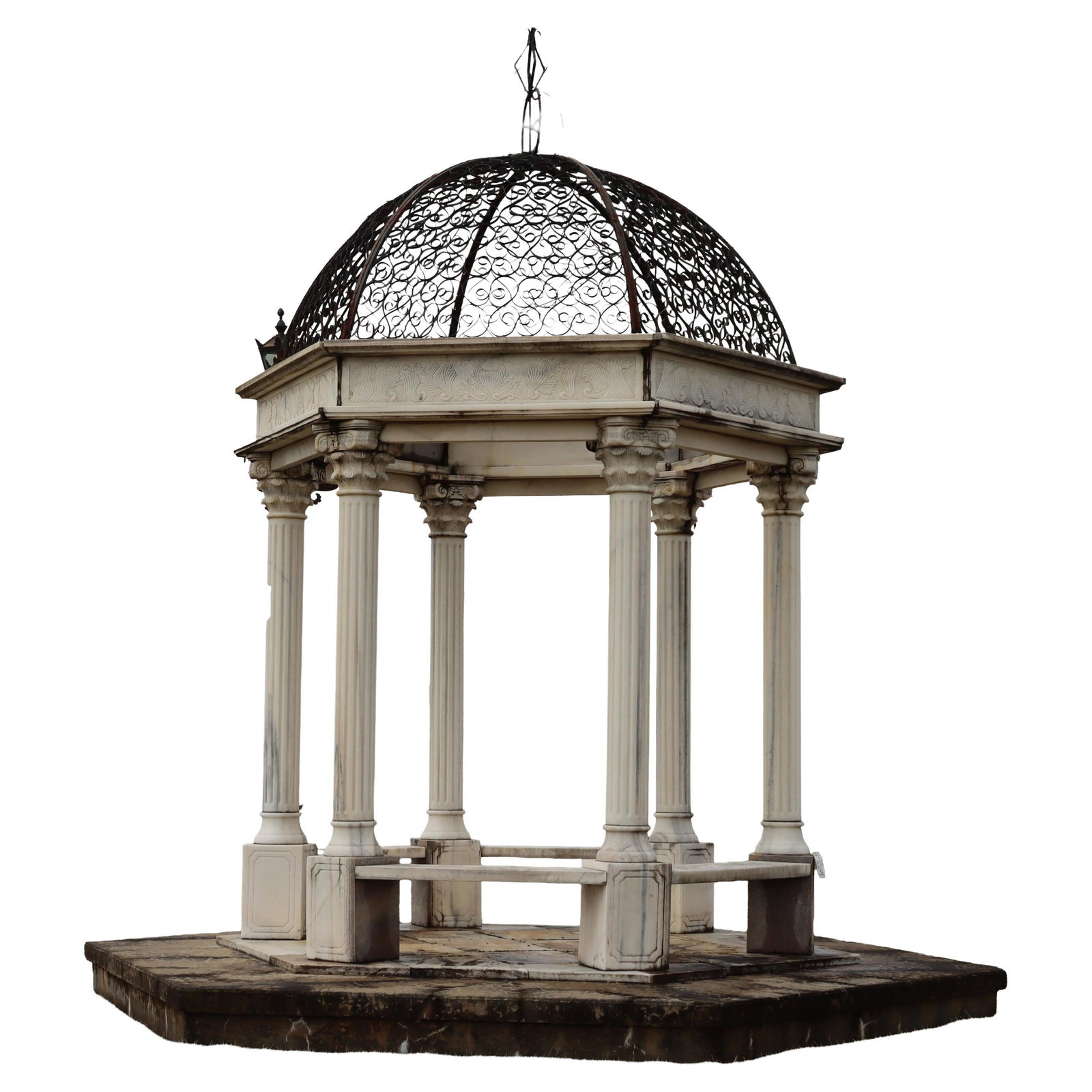 Marble Gazebo With Six Columns and Wrought Iron Scrollwork Dome (1 of 5)
