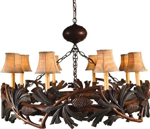 OK Casting Pinecone Chandelier Lodge Style Handcrafted Ebony Finish 8 Bulbs (1 of 1)