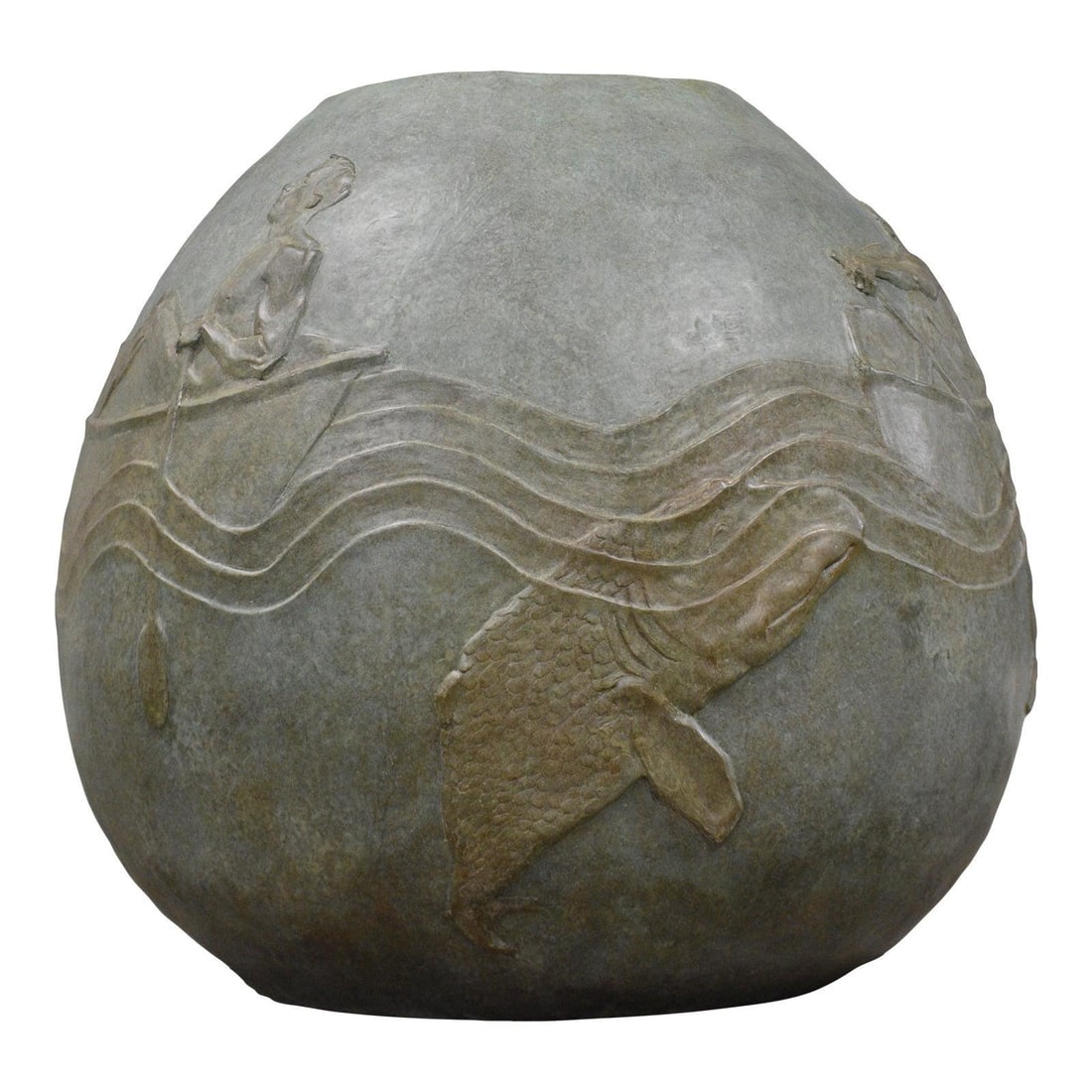 Large Bronze Planter with Bas-Relief Rowing Scene Mid Century Decorative Pot (1 of 6)