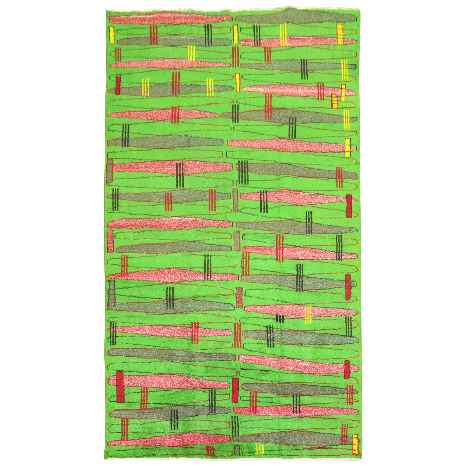 Mid-Century Modern Turkish Wool Rug in Neon Green 6'4" x 10'4" (1 of 7)