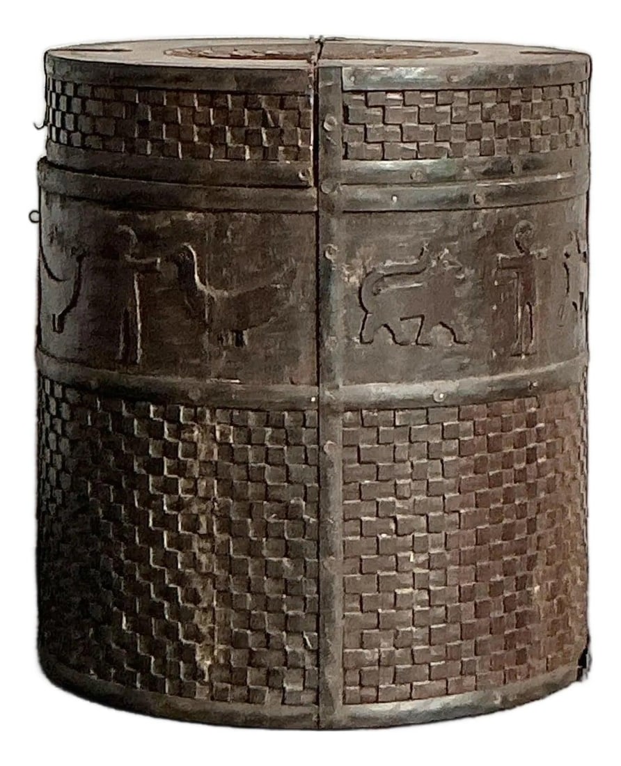 Carved Wood Side Table With Animal Motif and Storage Boho Vintage Style (1 of 5)