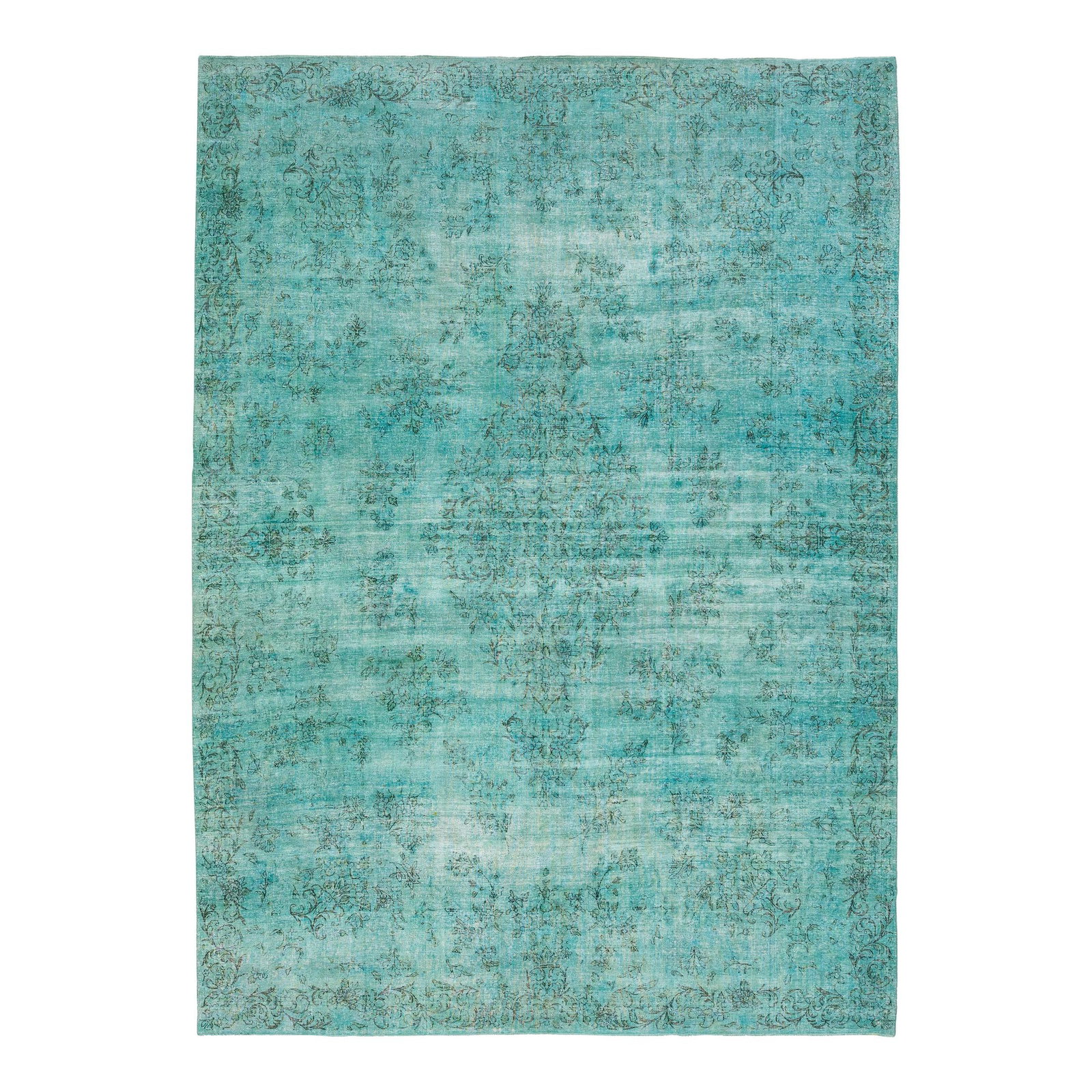 Turquoise Antique Persian Wool Rug with Floral Design 9'10 x 13'7 (1 of 10)