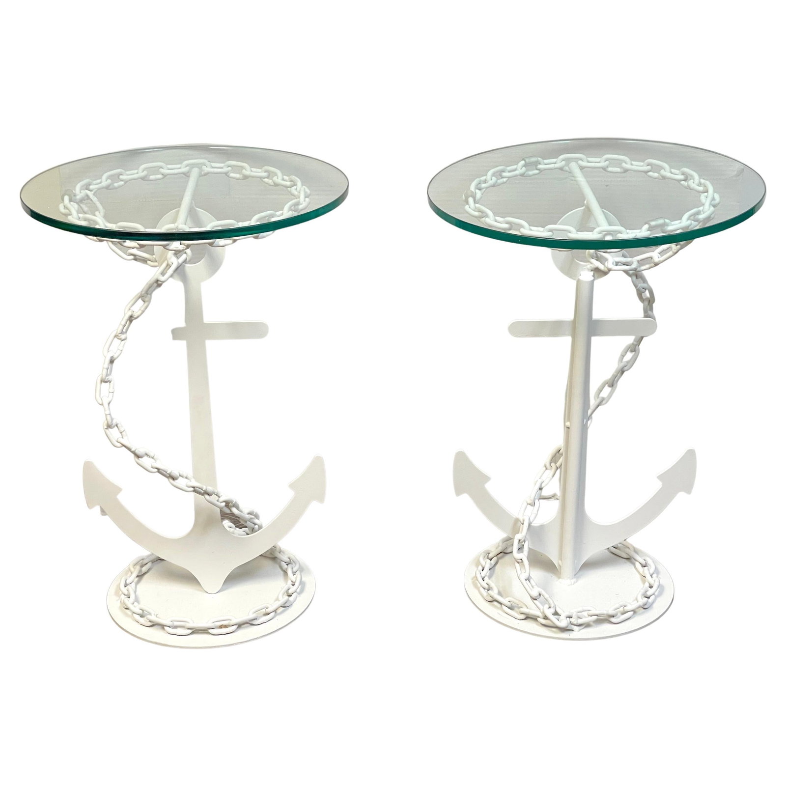 Set of 2 Modern Wrought Iron Yacht Side Tables with Glass Tops (1 of 9)