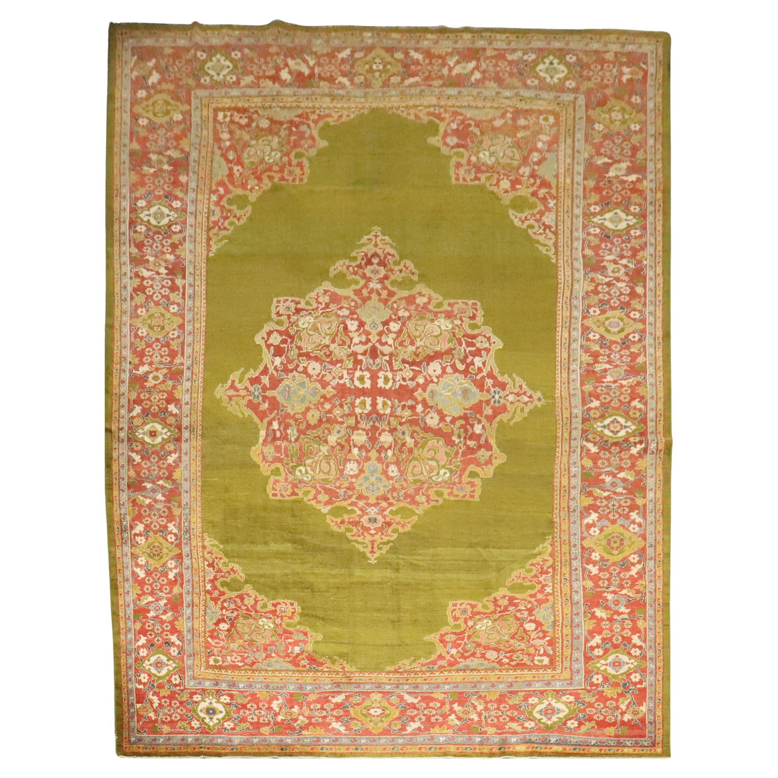 Late 19th Century Green Sultanabad Hand-Woven Wool Rug 11'8" x 16'8" Iran (1 of 14)