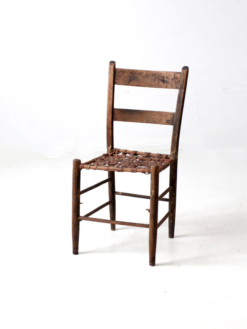 Antique Rustic Splint Weave Seat Chair with Ladder Back (1 of 10)