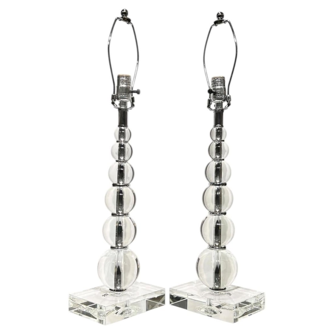 Set of Two Mid-Century Stacked Crystal Glass Ball Table Lamps (1 of 6)