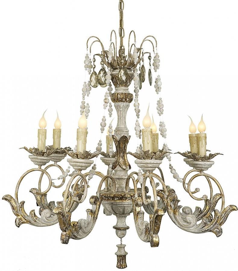 Provence Home Distressed Wood Bowl Chandelier Gold Accents (1 of 1)