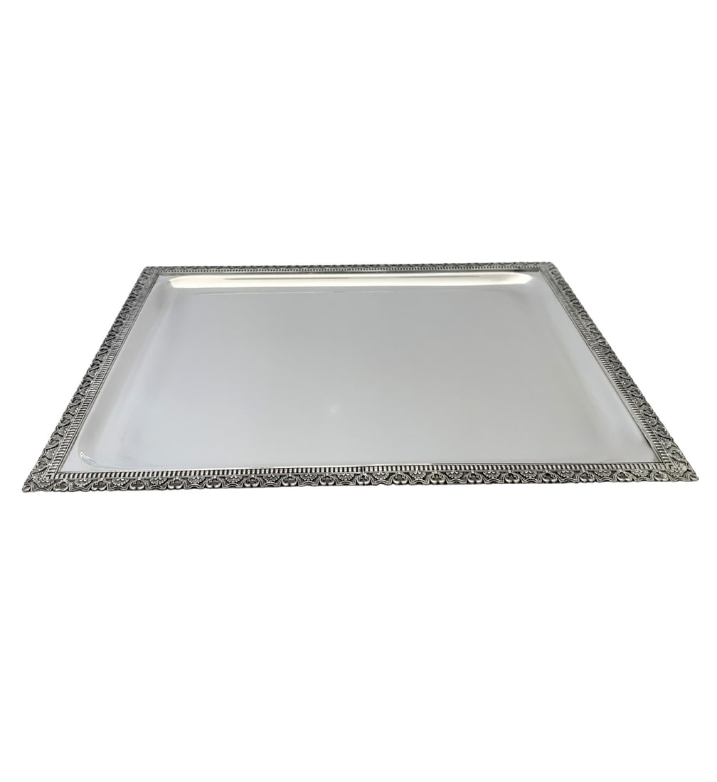 Italian 925 Sterling Silver Handmade Shell Lace Rectangle Serving Tray (1 of 4)