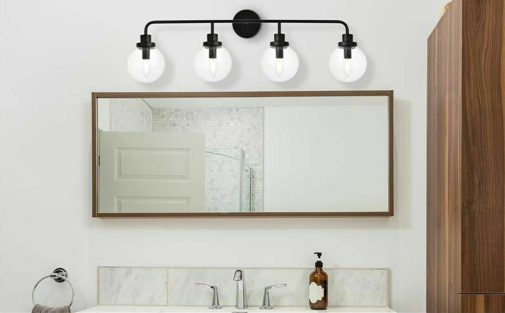 Hanson Modern 4 Light Black Metal Wall Sconce With Clear Glass Shades 37.2 Inch (1 of 9)