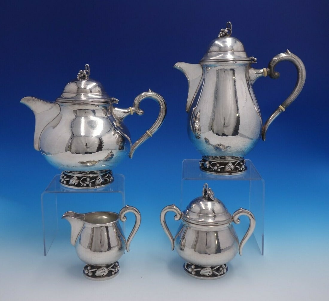 DGH Goldsmith Handwrought Sterling Silver Tea Set 4pc Grape Motif (1 of 9)