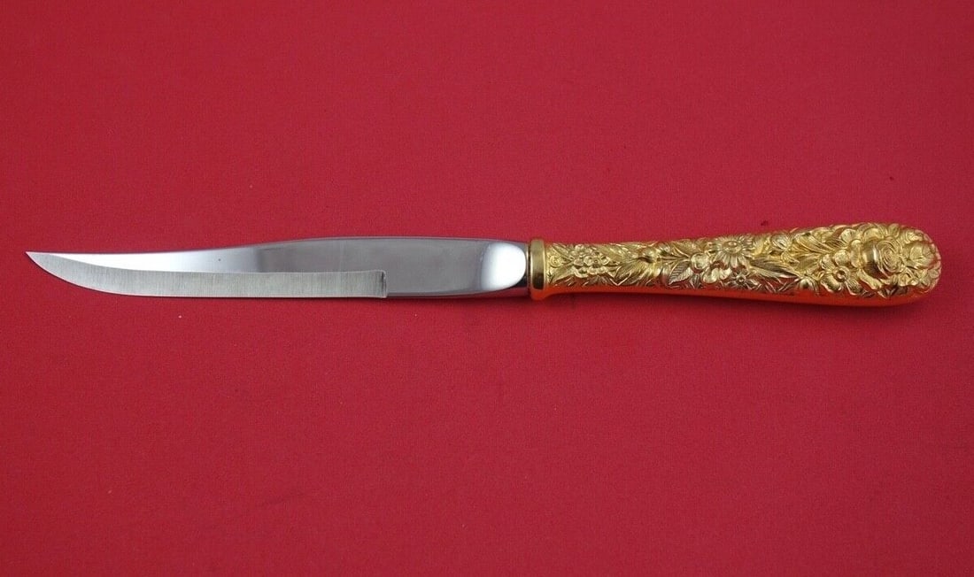 Kirk Repousse Vermeil Sterling Silver Steak Knife 8 5/8" Nontypical Color (1 of 2)