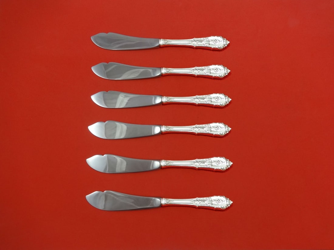 Rose Point by Wallace Sterling Silver 6pc Trout Knife Set Custom Made 7.5": Rose Point by Wallace Sterling Silver 6pc Trout Knife Set Custom Made 7.5" Enhance your dining experience with this exquisite 6-piece Trout Knife Set from the renowned Rose Point pattern by Wallace. C