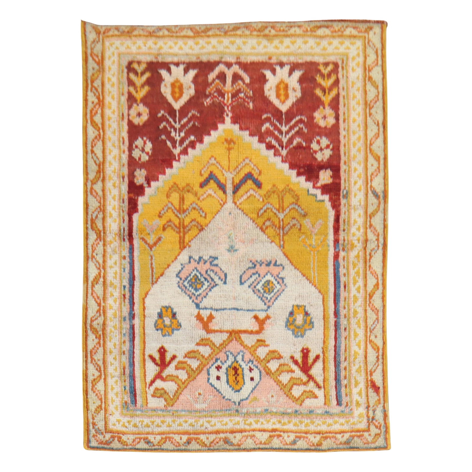 Vibrant Antique Turkish Oushak Prayer Rug Wool 1920 Islamic 39 x 56 (1 of 7)