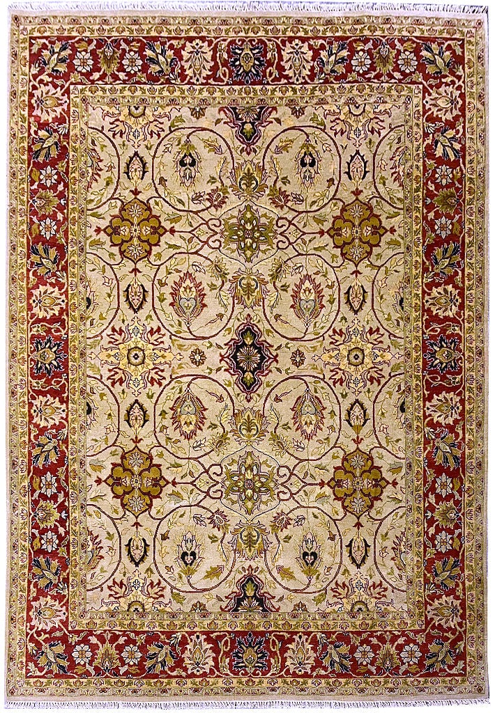 Agra Handmade Wool Rug 8 x 10 Gold Floral Geometric Pattern: Agra Handmade Wool Rug 8 x 10 Gold Floral Geometric Pattern Free continental US Shipping This handmade Agra rug features a timeless design with intricate floral and geometric motifs, crafted by skille