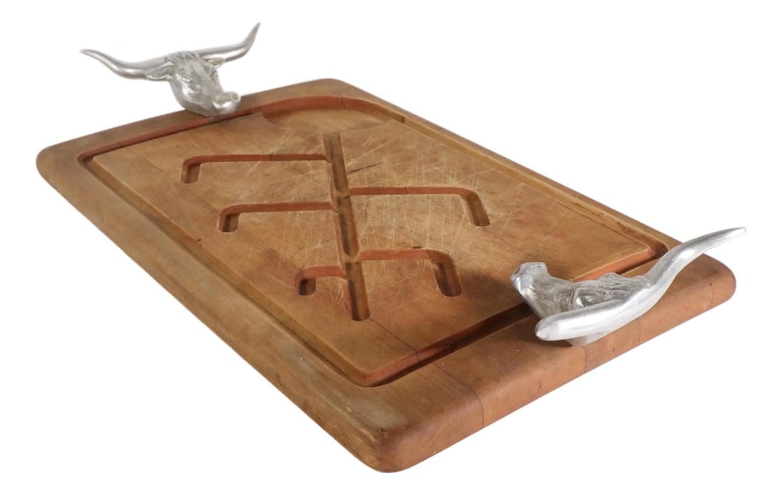 Western Meat Tray With Aluminum Steer Head Handles Signed Bruce Fox (1 of 9)