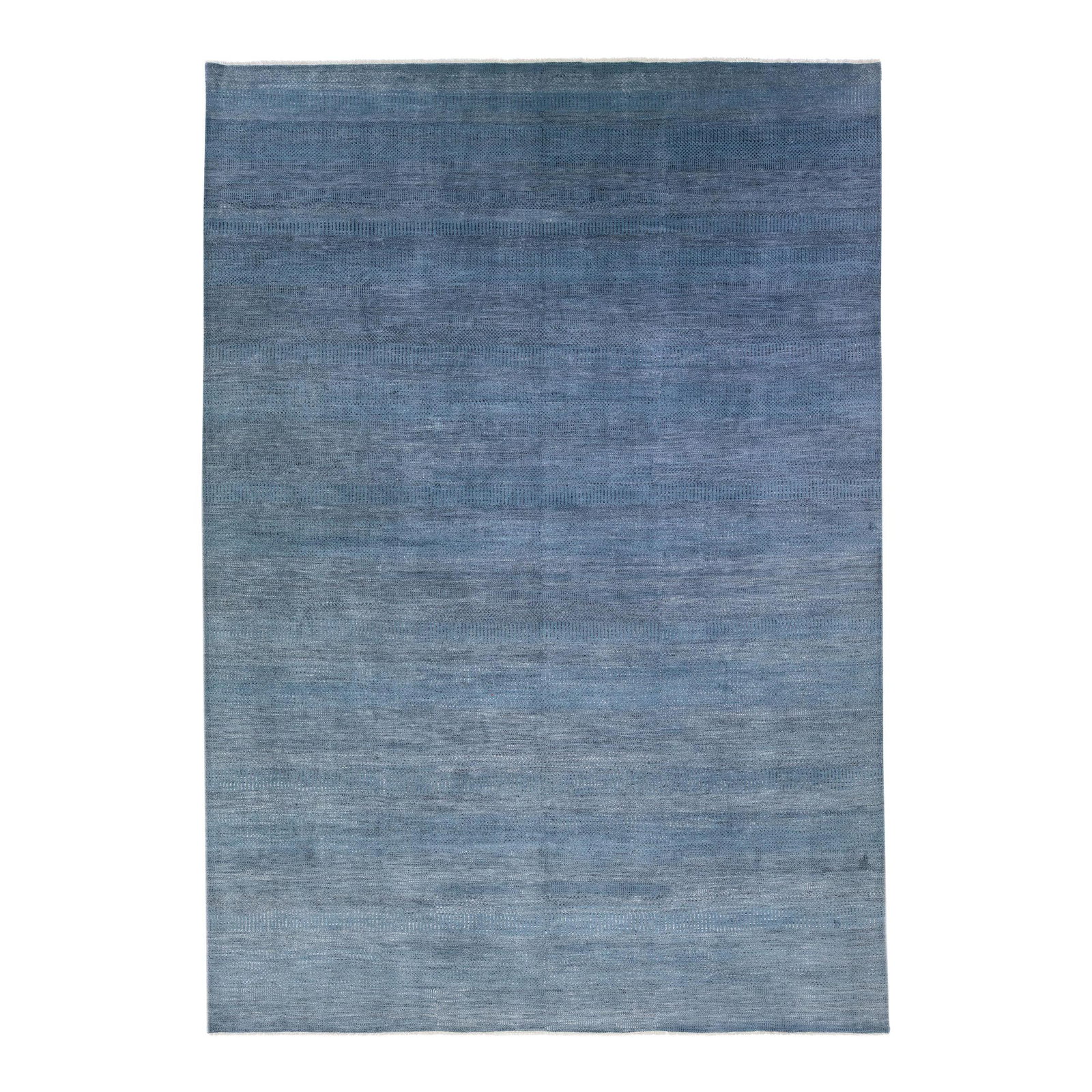Modern Blue Geometric Wool Rug 9'11 x 14'1 Room Size: Modern Blue Geometric Wool Rug 9'11 x 14'1 Room Size Elevate your living space with this elegant hand-knotted modern rug, crafted from high-quality wool. Featuring a subtle blue color scheme, it is be