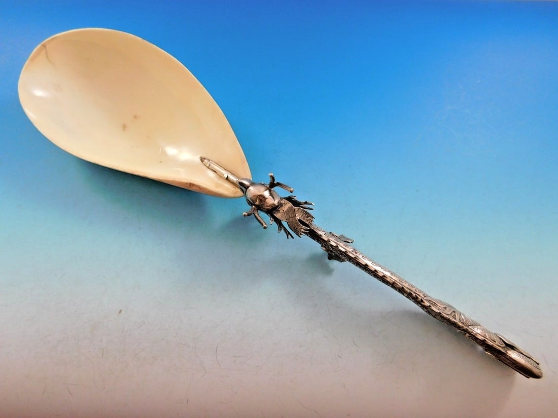 Chinese Export Sterling Silver Serving Spoon Dragon Handle 13 1/2" (1 of 8)