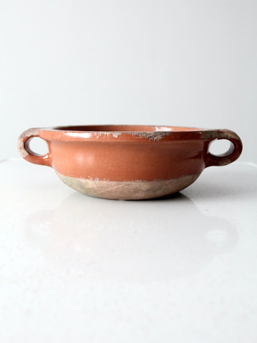 Vintage Antique Pottery Bowl with Handles Terra Cotta Glaze (1 of 10)